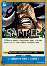 Card art for Let Us Begin the World of Violence!!! (OP05-059)