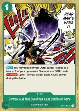 Card art for Demon Aura Nine Sword Style Asura Blades Drawn Dead Man&#39;s Game (OP12-037)